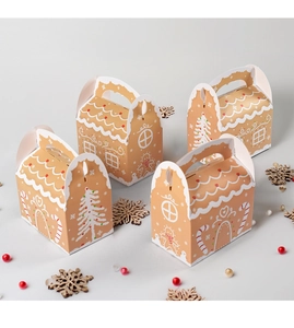 Set di scatole regalo natalizie a forma di casetta di pan di zenzero con fiocchi di neve