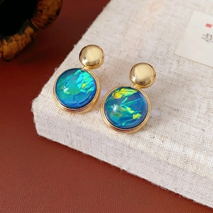 Vintage Round Resin Glass Alloy Earrings Geometric Luxury Jewelry Accessory With Silver Earring Post For Women Elegant