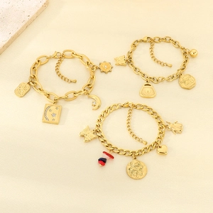 Charm Bracelet 18K Gold Plated Stainless Steel Butterfly Moon Star Angel Pendant Adjustable Link Chain For Women Fashion Jewelry