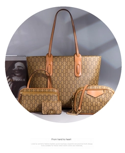 Detailed four-piece set of brown tote bags with chain patterns and faux leather finish