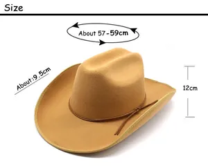 Size chart showing 57-59cm head circumference and 9.5cm brim for the wool felt hat