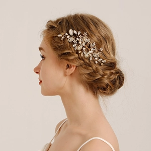 Bridal Hair Comb Handmade Imitation Artificial Pearl Rhinestone Flower Leaf Retro Wedding Headpiece Women Elegant Vintage Jewelry