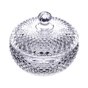 European crystal glass candy jar with lid featuring diamond cut patterns for home decor