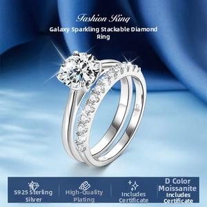 Close-up of D-color moissanite stackable rings set in S925 sterling silver bands