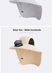 Détail du ventilateur solaire intégré et du protège-nuque sur chapeau de randonnée