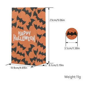 Halloween greaseproof kraft paper food bag with orange bat design and dimensions