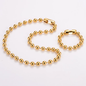 Detail view of 10mm gold-plated 304 stainless steel ball chain bracelet and necklace set