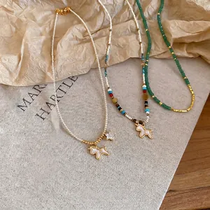 Beaded Pendant Necklace Natural Stone Beads Artificial Pearls Horse Puppy Charm Zircon Star Heart Light Luxury Jewelry For Women