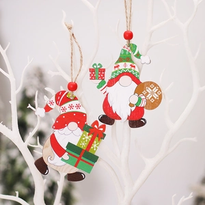 Nordic wooden Christmas gnome pendants with red and green paint on white branches