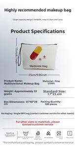 Detailed size specifications for the beige medicine bag with pill illustration 25x17cm