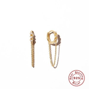 S925 Sterling Silver Star Zirconia Hoop Earrings For Women Minimalist Gold Silver Plated Tassel Chain Dangle Earrings Jewelry Gift