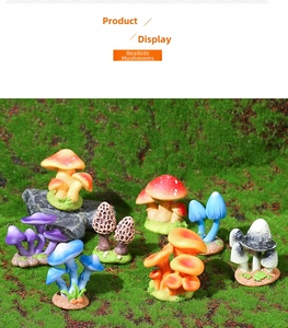 Miniature resin mushroom figurines in assorted colors for moss micro-landscape decor