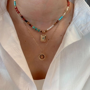 Ethnic Style Colorful Beaded Layered Necklace For Women Stainless Steel Natural Stone Tiger Eye Star Pendant Jewelry