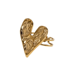 Minimalist 18K gold plated heart ring with unique liquid texture and open design