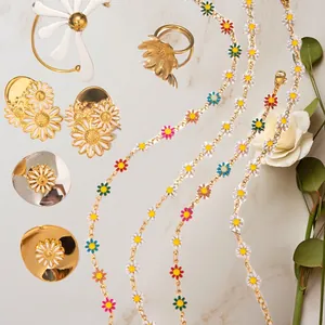 Chic 18k gold stainless steel daisy necklace and earrings jewelry set for women