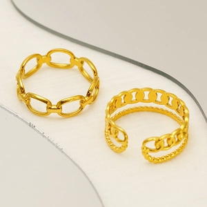 Luxurious gold hollow chain open rings set with bead textures for women