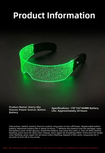 Macro detail of LED glowing glasses with green starry lights and control switches