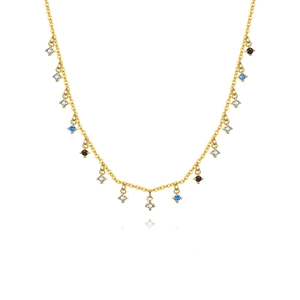 925 silver gold-plated necklace with colorful square-cut zircon pendant jewelry
