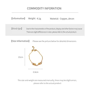 Détails de taille du bracelet rose plaqué or 18K avec zircon et info sur le matériau