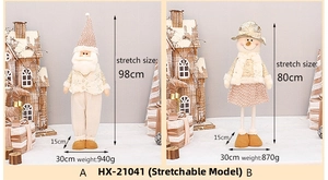 Detail showing height comparison of telescopic Santa and Snowman holiday decor figures