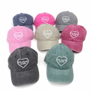 Vintage washed cotton baseball caps with heart embroidery in eight different colors