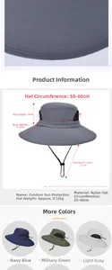 Tabella taglie dettagliata del cappello da sole in nylon traspirante con rete e cordino