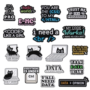 Programmer Enamel Pin Alloy Coder Geek Humor Slogan Badge Tech Support HTML CSS Black Cat Laptop Accessory