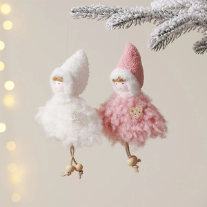Mignonnes poupées anges en peluche blanc et rose pour décoration de sapin de Noël sur sapin