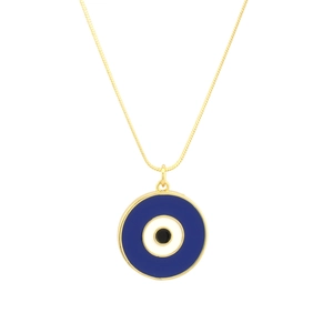 18K gold plated snake chain necklace with a blue Turkish evil eye enamel charm