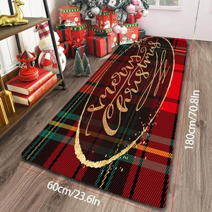 Christmas Floor Mat Flannel Polyester Non Slip Absorbent Rug Hallway Kitchen Doorway Tartan Plaid Holiday Home Decoration