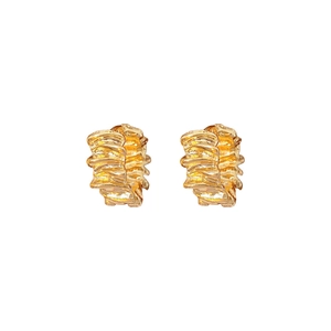 Minimalist irregular round golden hoop earrings with textured metallic finish for women