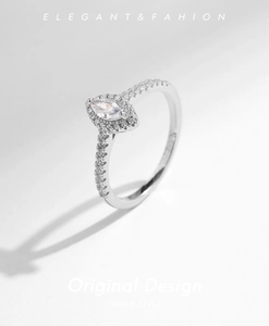 Macro shot of s925 silver double layer marquise cut ring with halo cubic zirconia setting