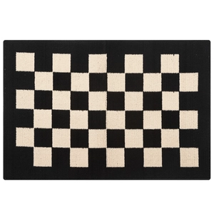 Minimalist black and beige checkered doormat with non-slip texture for entryway decor