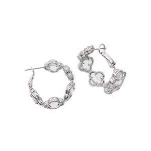 Boucles d'oreilles créoles trèfle en argent plaqué or 18 carats avec fleurs