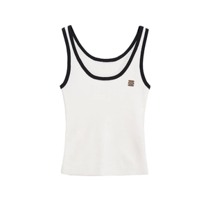 Damen Rippstrick Tank Top Sexy Eng Anliegend Kontrastbindung Ärmelloses Camisole Mit Metallknopf Dekor