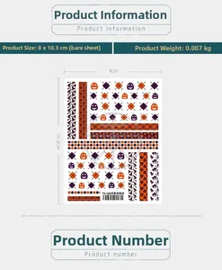 Detail of 5D Halloween nail decals with pumpkin, black cat, and stripe patterns TS-188