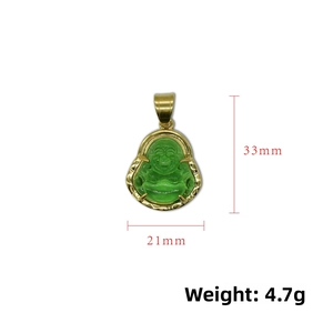 Detailed dimensions of 18k gold plated green Laughing Buddha pendant showing 33mm height