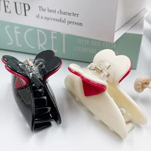 8.3cm cute heart hair claws in black and beige acrylic with red heart design