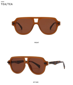 Detailed front and side views of vintage tea-colored pilot sunglasses with tortoiseshell frames