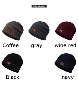Color options of winter fleece-lined knit hats in coffee, gray, wine red, black, and navy