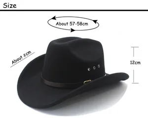 Size guide for wide brim cowboy hat showing 57-58cm head circumference and 8cm brim