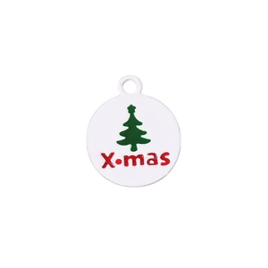 Round white X-mas bell pendant with green Christmas tree and red lettering