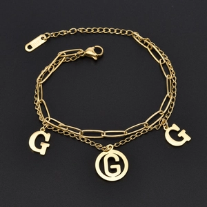 Double Layer Bracelet Stainless Steel G Letter Charm Hollow Link Chain Fashion Jewelry For Women Elegant Adjustable Gold