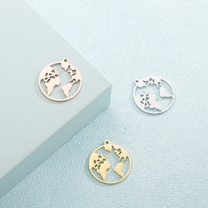 World Map Hollow Round Pendants Stainless Steel DIY Jewelry Findings For Necklace Bracelet Making Accessory
