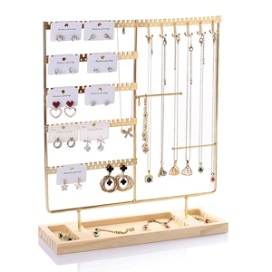 Jewelry Display Stand Iron Metal Organizer With Wood Base For Earrings Necklaces Bracelets Rings Nordic Style Desktop
