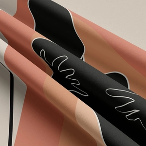 Close-up detail of modern abstract printed fabric with soft texture and refined woven patterns