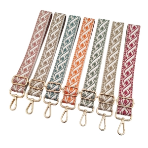 Ethnic style jacquard embroidery bag straps with geometric patterns and metal hooks