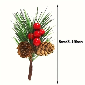 Artificial pine needles with red berries and pine cones Christmas decor, 8cm tall