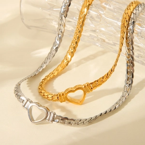 Minimalist stainless steel hollow heart necklaces in gold and silver finish for women