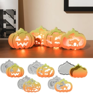Halloween Pumpkin Silicone Mold Hollow Jack-O-Lantern Resin Casting Epoxy Crafting DIY Bat Skull Cat Festival Decor